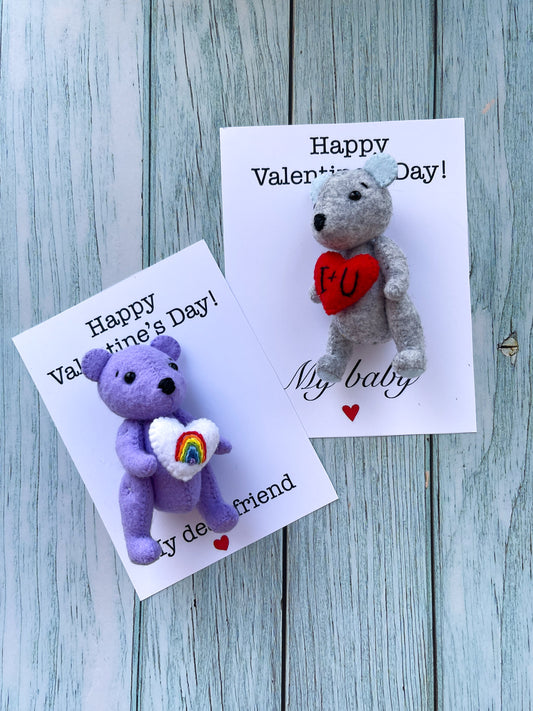 Bear Love Card l Valentines Day Card l Valentines Card for her l Love Card l Bear Card lHand Sewn Felt Pocket Hug | Pick Me Up Gift