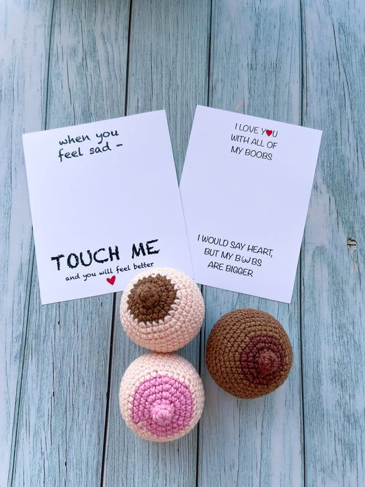 Touch me tits card | Breast Card| Funny card |Adult Friendship | Hand Sewn Felt Pocket Hug |Pick Me Up Gift |funny & sarcastic greeting card