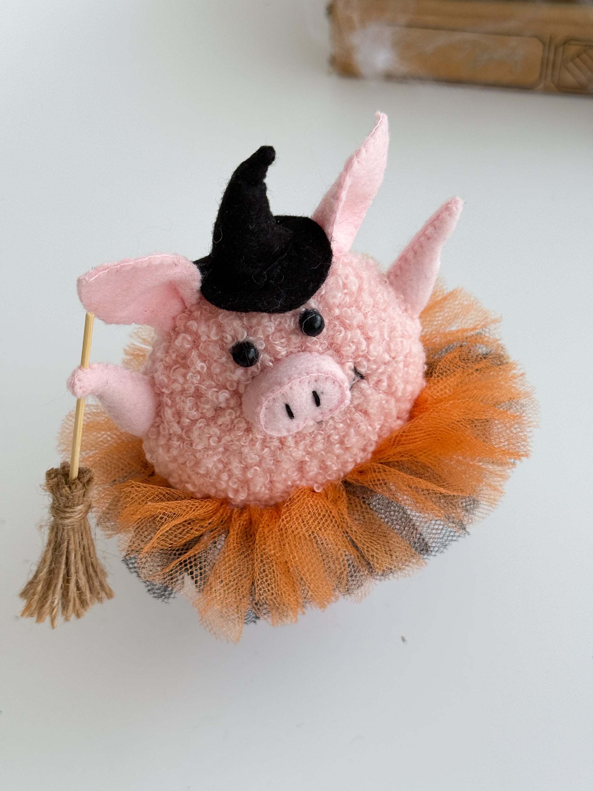  halloween pig plush toy with witch hat and spooky charm