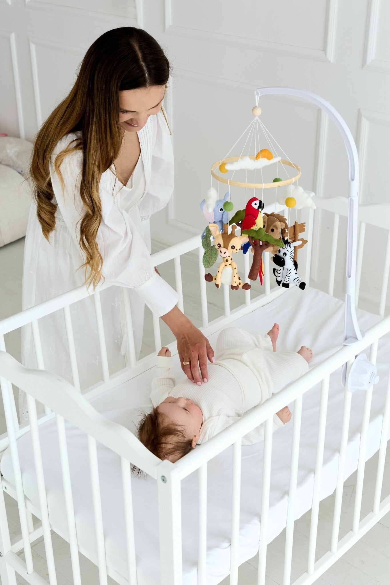 African Safari Baby Mobile – Handmade Jungle Crib Mobile with Elephant, Giraffe, Zebra, Lion, and Parrot - WoollyFox
