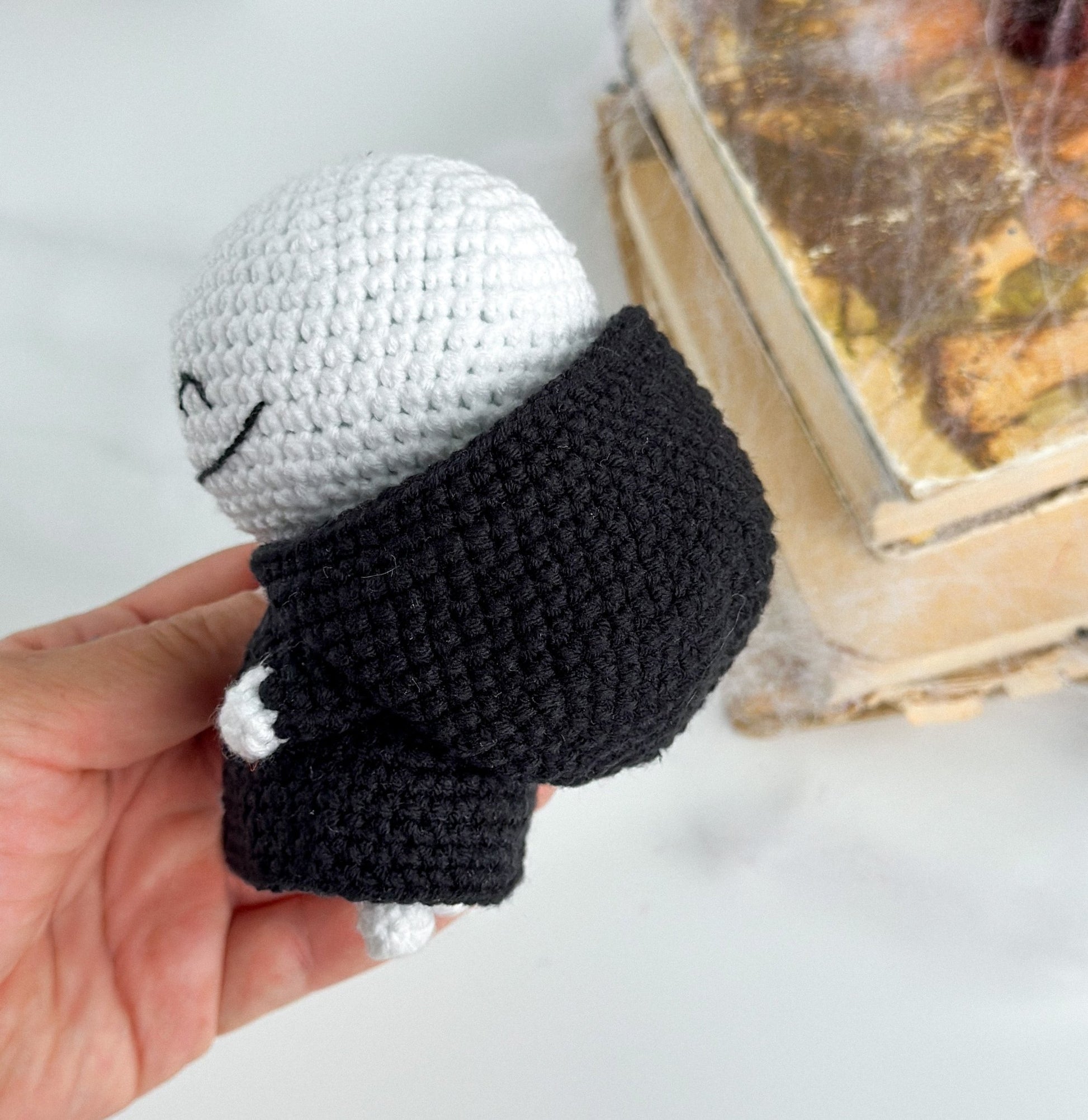 Amigurumi Grim Reaper Doll – Halloween Crochet Death with Scythe | Handmade Halloween Decor | Spooky Gothic Plush Toy - WoollyFox