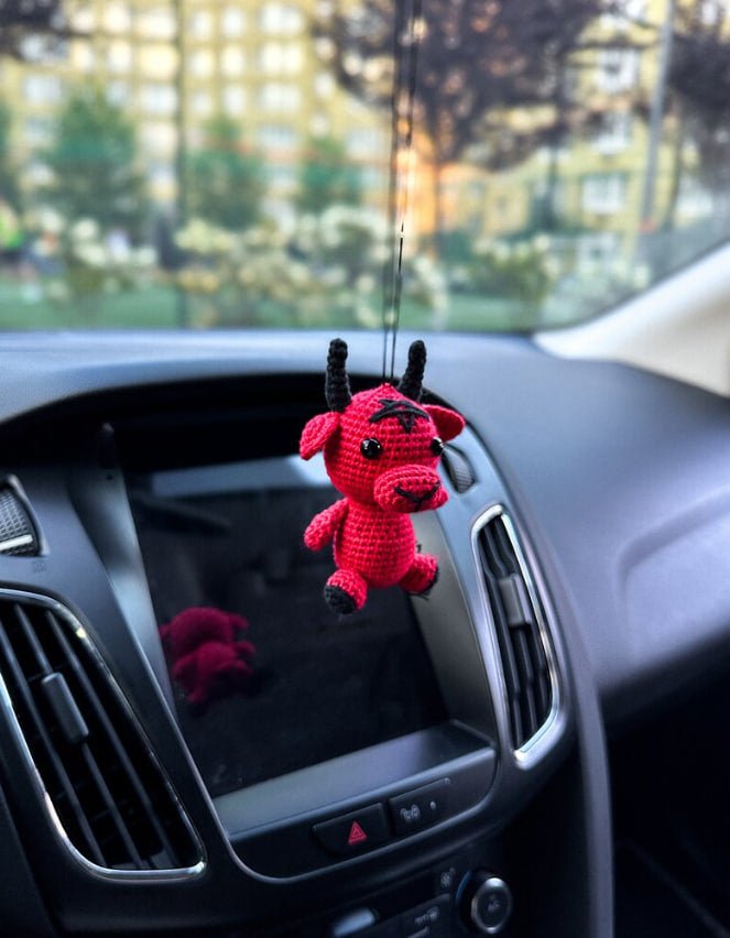 Baphomet Car Charm – Gothic Crochet Rearview Mirror Accessory - WoollyFox