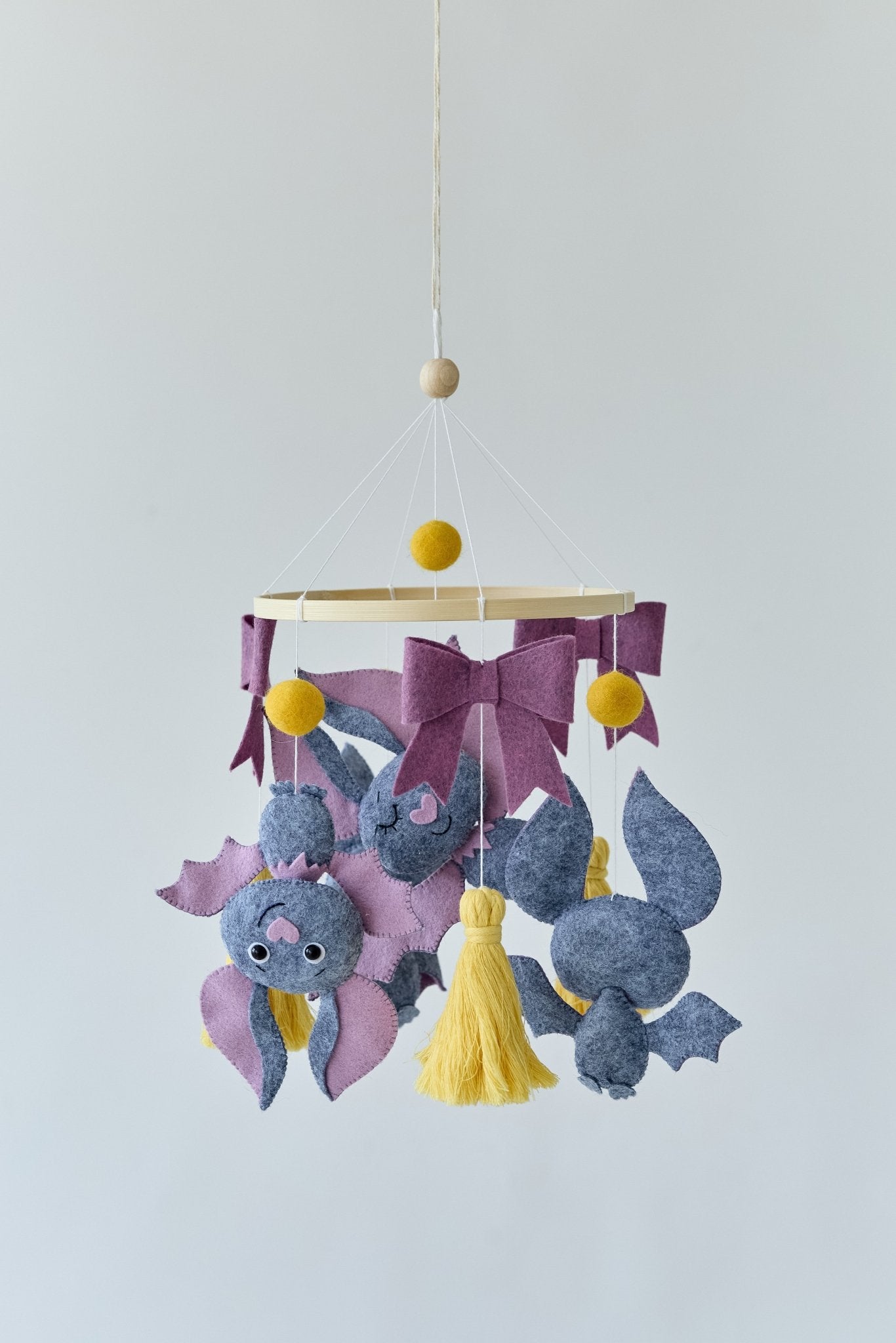 Bat Baby Crib Mobile – Halloween - Inspired Felt Bats with Bows and Tassels - WoollyFox