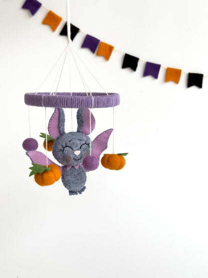 Bat Baby Mobile – Halloween Felt Crib Mobile with Pumpkins & Bows - WoollyFox