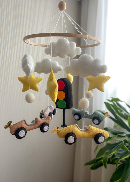 Cars Nursery Mobile – Handmade Felt Crib Mobile for Baby Boys - WoollyFox