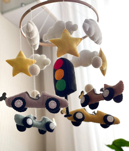 Cars Nursery Mobile – Handmade Felt Crib Mobile for Baby Boys - WoollyFox