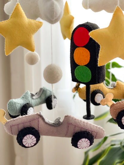 Cars Nursery Mobile – Handmade Felt Crib Mobile for Baby Boys - WoollyFox