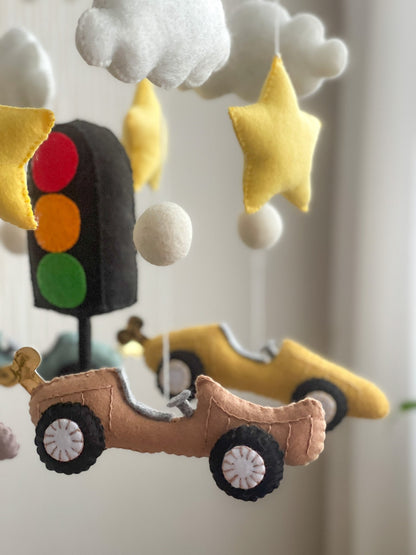 Cars Nursery Mobile – Handmade Felt Crib Mobile for Baby Boys - WoollyFox