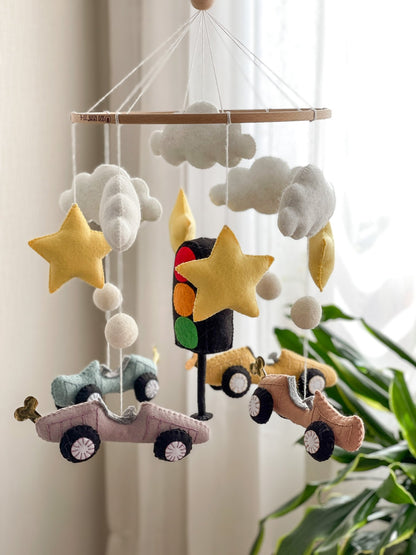Cars Nursery Mobile – Handmade Felt Crib Mobile for Baby Boys - WoollyFox