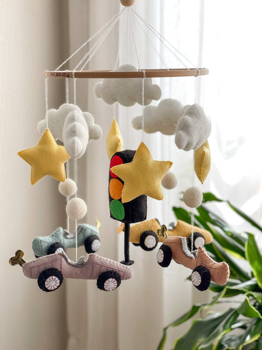 Cars Nursery Mobile – Handmade Felt Crib Mobile for Baby Boys - WoollyFox