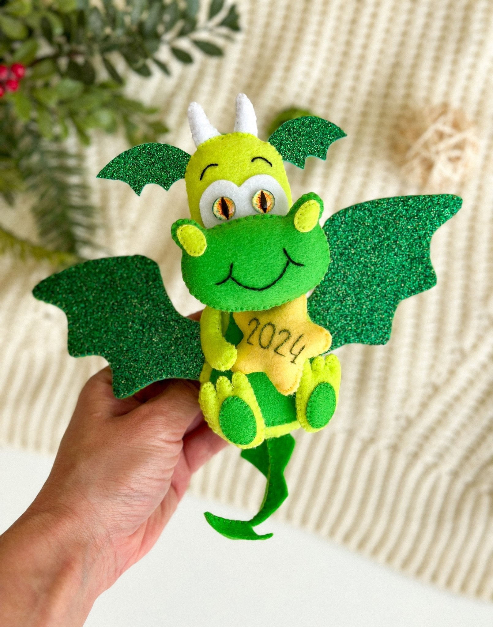 Christmas Dragon Made Of Felt - WoollyFox