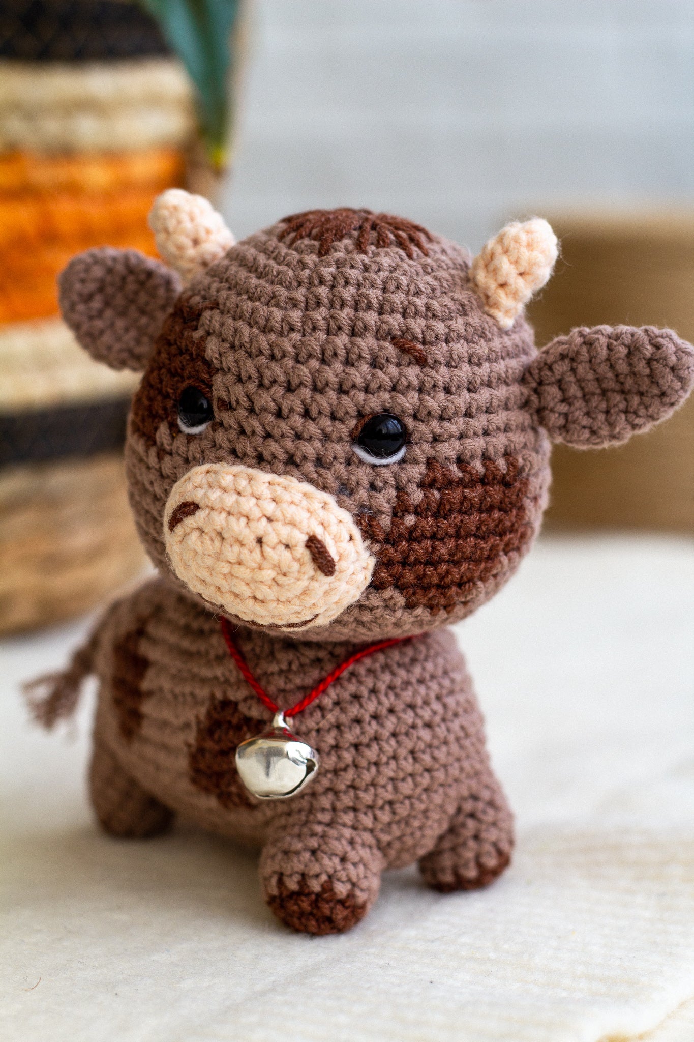 Crochet Bull Plush – Handmade Cotton Amigurumi Toy - WoollyFox