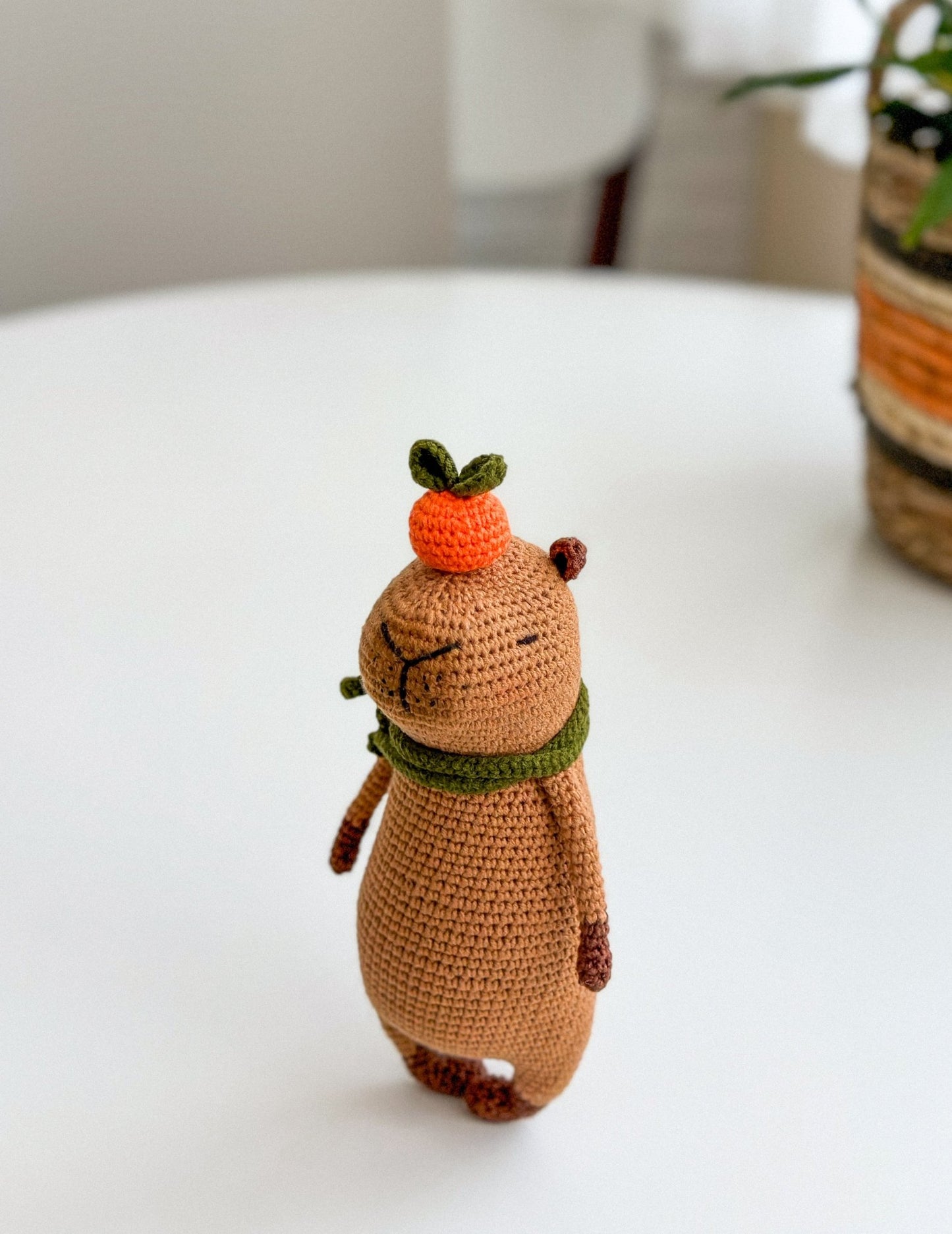 Crochet Capybara Toy with Orange and Scarf – Handmade Amigurumi Gift - WoollyFox