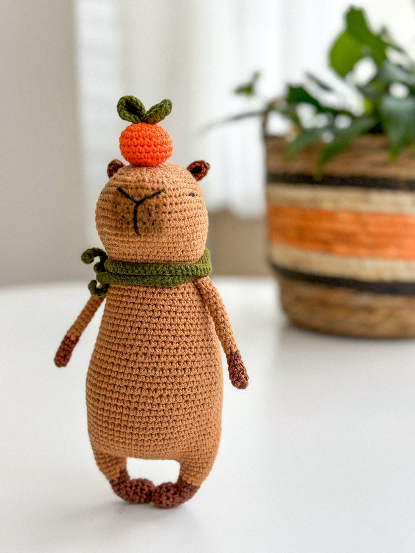 Crochet Capybara Toy with Orange and Scarf – Handmade Amigurumi Gift - WoollyFox