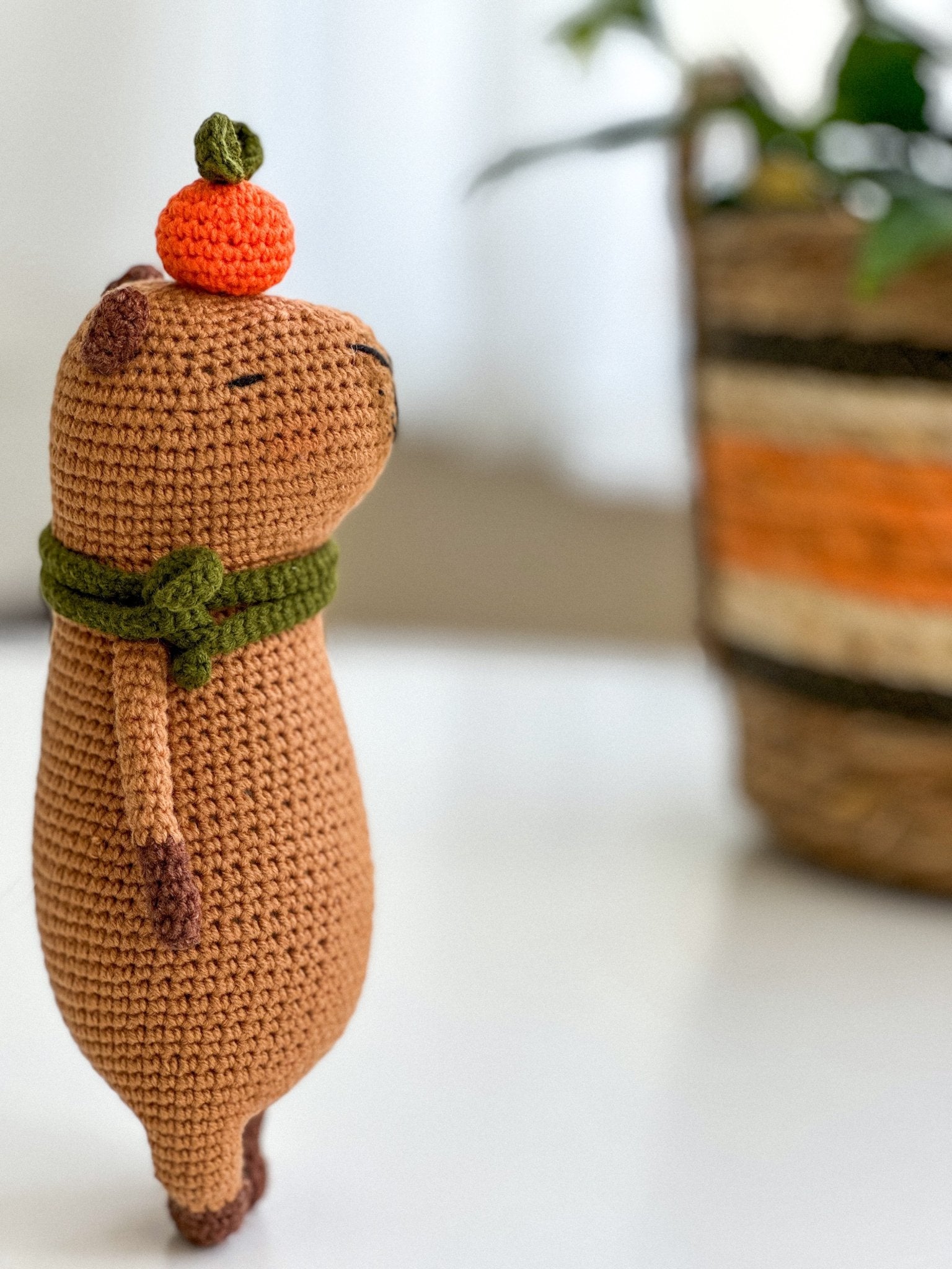Crochet Capybara Toy with Orange and Scarf – Handmade Amigurumi Gift - WoollyFox