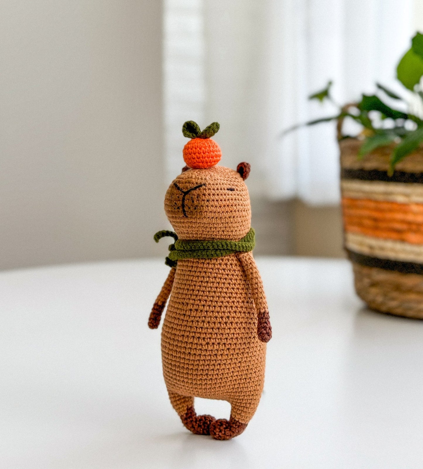 Crochet Capybara Toy with Orange and Scarf – Handmade Amigurumi Gift - WoollyFox