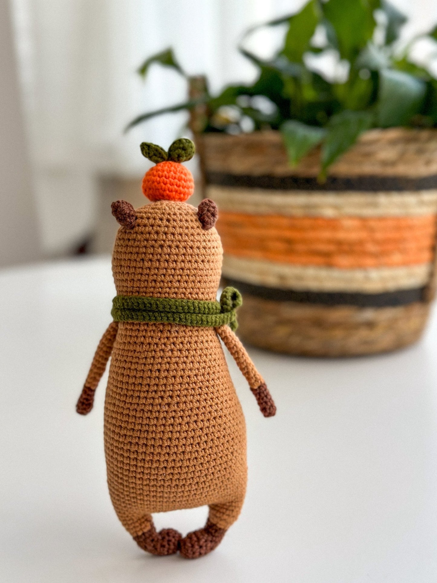 Crochet Capybara Toy with Orange and Scarf – Handmade Amigurumi Gift - WoollyFox