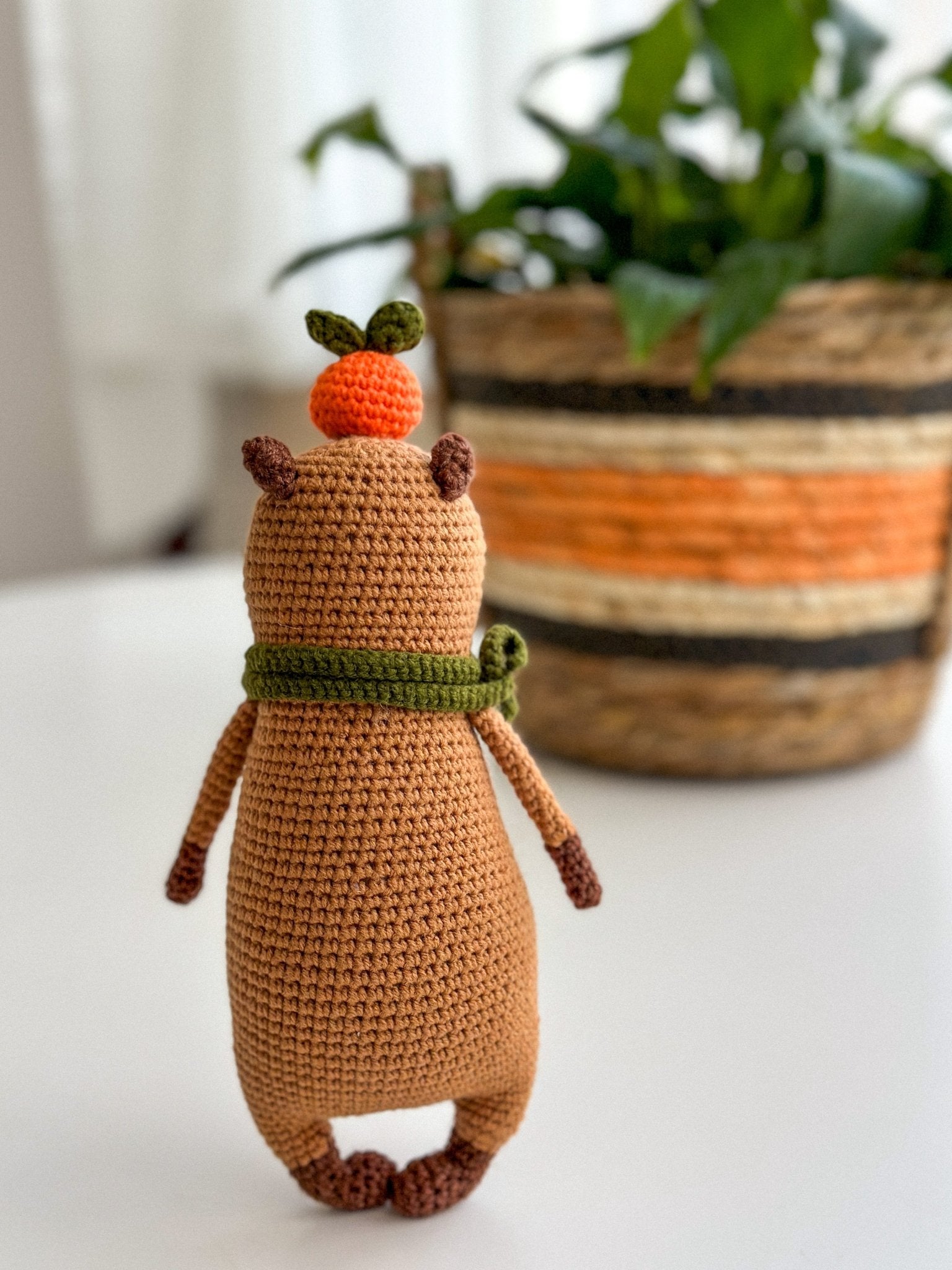 Crochet Capybara Toy with Orange and Scarf – Handmade Amigurumi Gift - WoollyFox