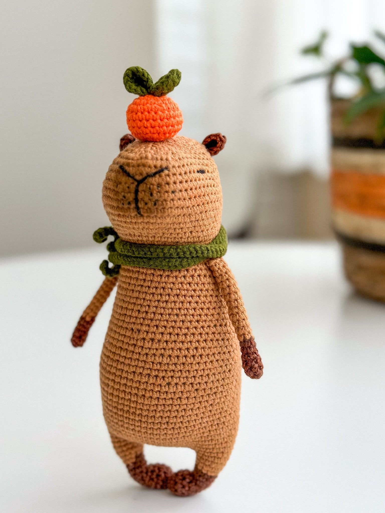 Crochet Capybara Toy with Orange and Scarf – Handmade Amigurumi Gift - WoollyFox