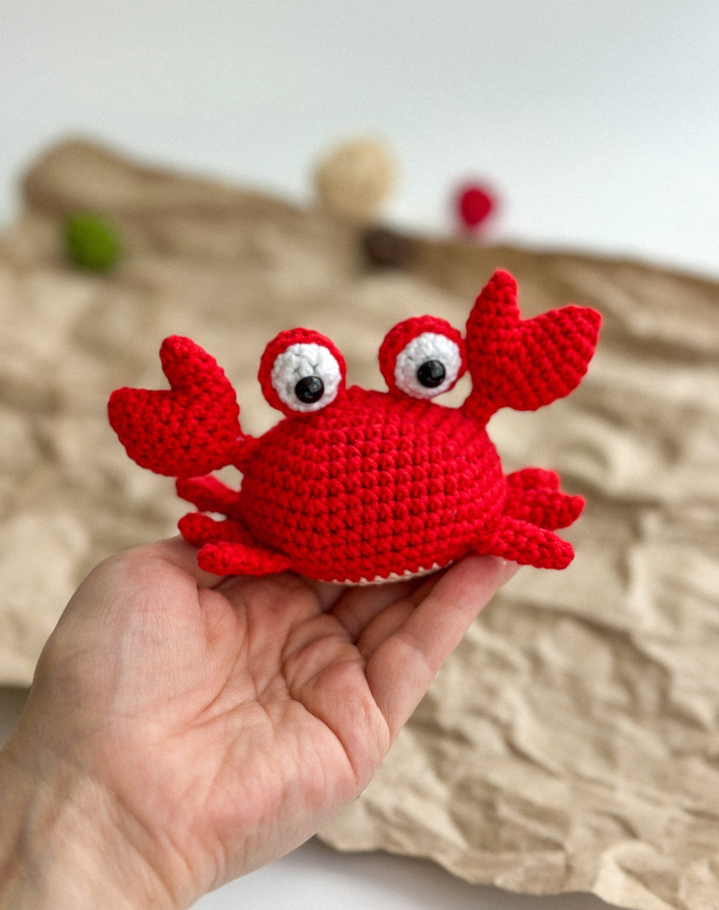 Crochet Crab Toy – Handmade Amigurumi Sea Animal Gift for Kids & Decor - WoollyFox