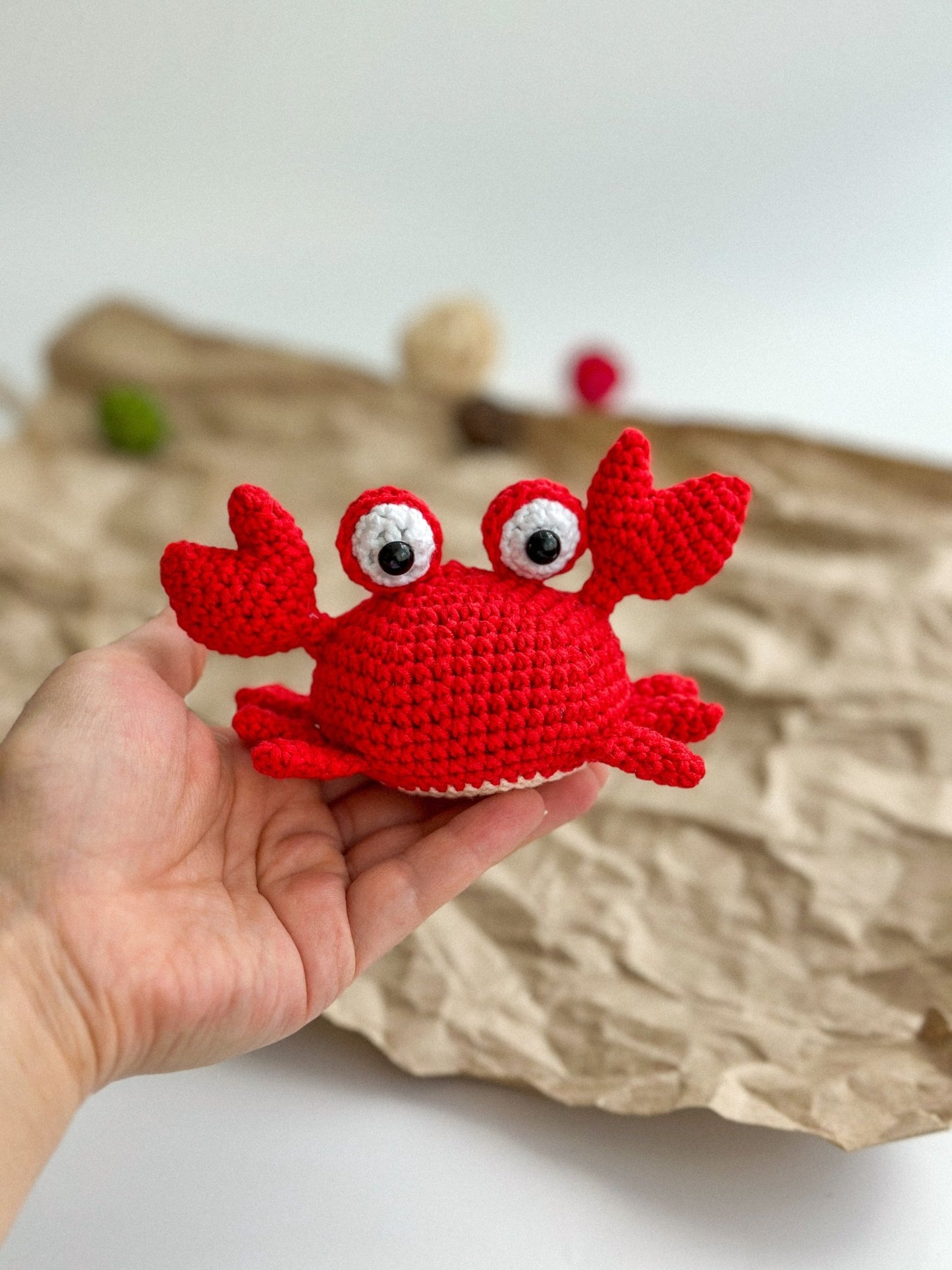 Crochet Crab Toy – Handmade Amigurumi Sea Animal Gift for Kids & Decor - WoollyFox