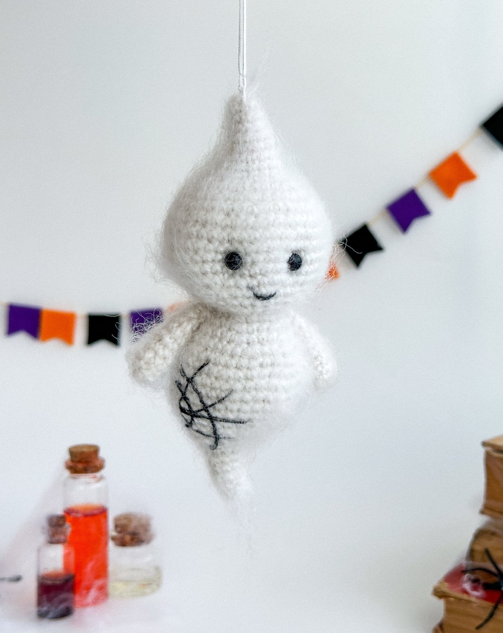Crochet Ghost Ornament – Fluffy Mohair Halloween Hanging Toy - WoollyFox