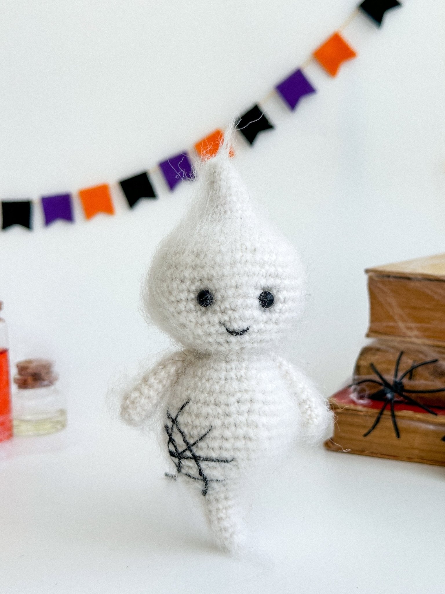 Crochet Ghost Ornament – Fluffy Mohair Halloween Hanging Toy - WoollyFox