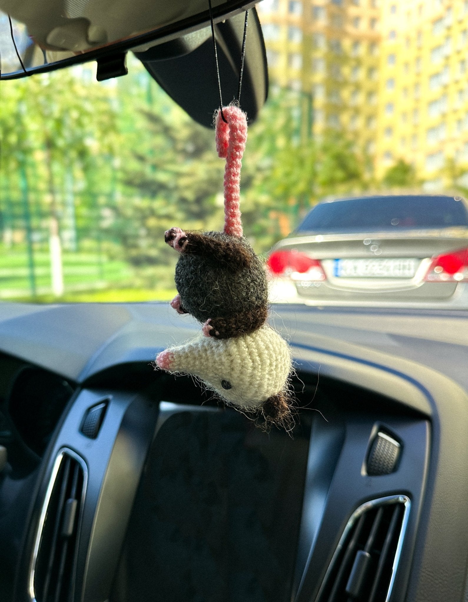 Crochet Opossum Car Charm – Rearview Mirror Hanging Gift Ornament - WoollyFox