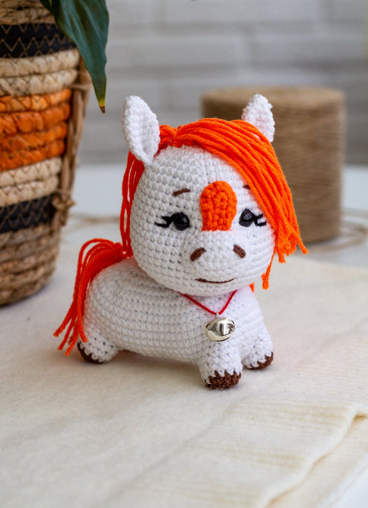 Crochet Unicorn Plush – Handmade Cotton Amigurumi Toy with Bell - WoollyFox