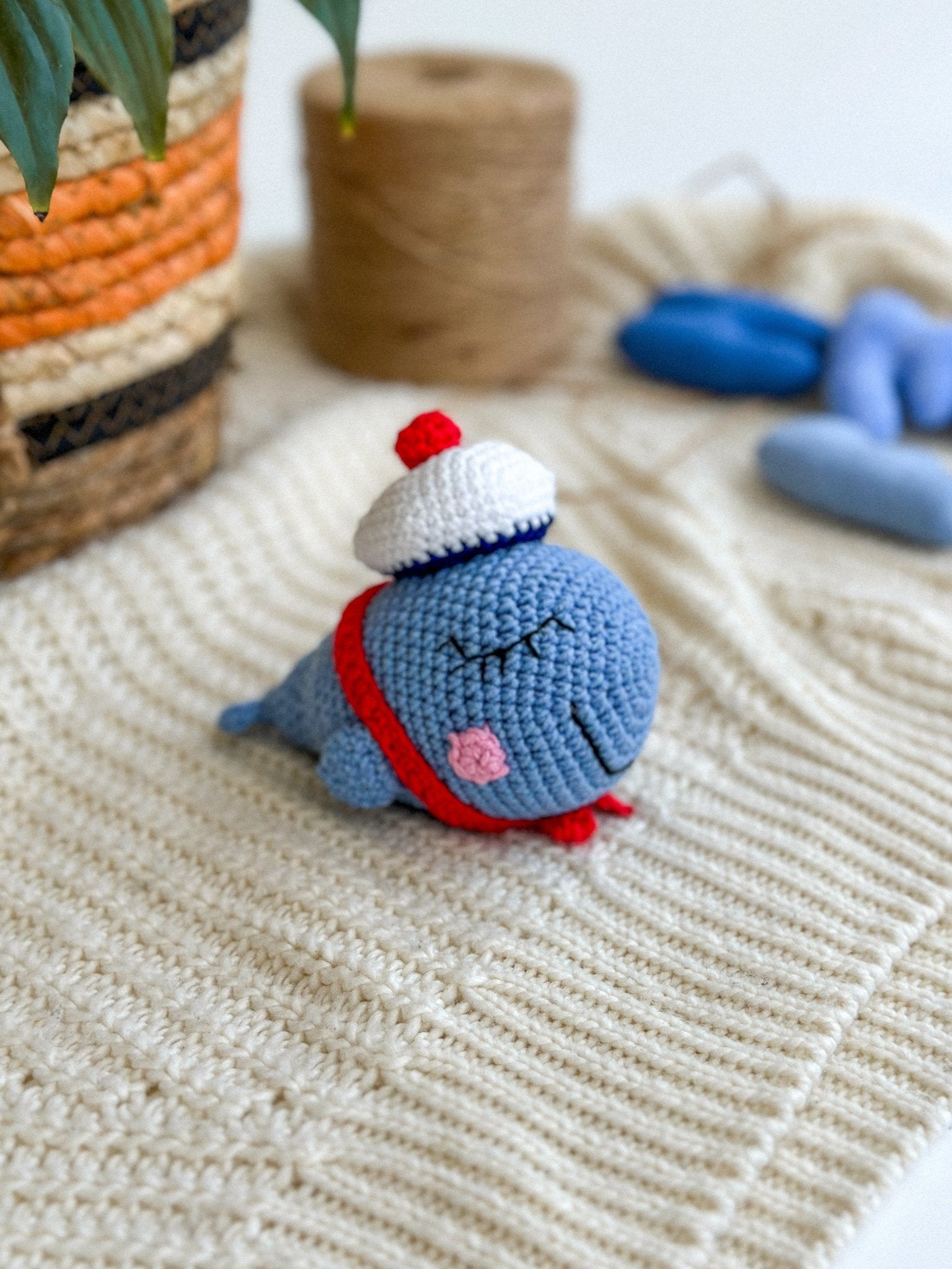 Crochet Whale in a Hat – Handmade Cotton Yarn Amigurumi Plush - WoollyFox