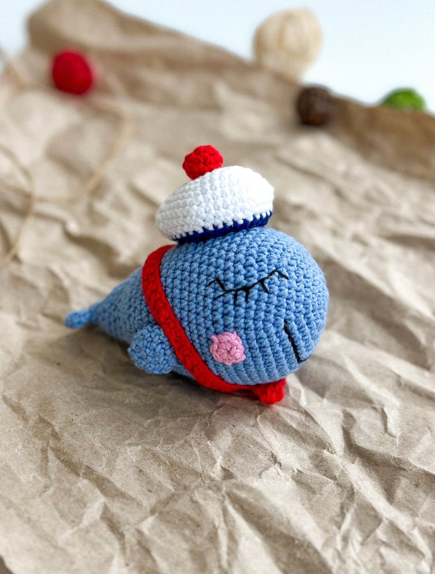 Crochet Whale in a Hat – Handmade Cotton Yarn Amigurumi Plush - WoollyFox