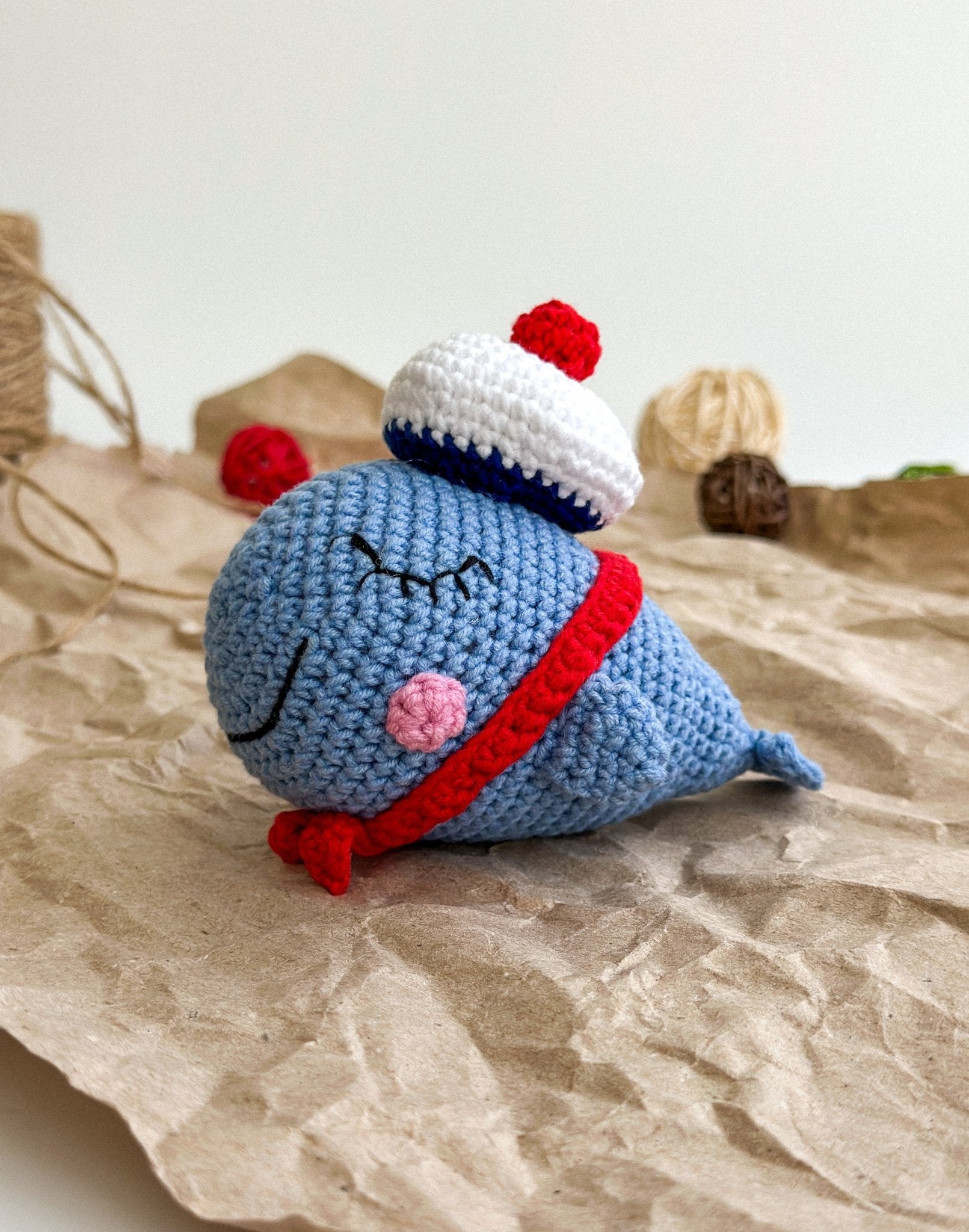 Crochet Whale in a Hat – Handmade Cotton Yarn Amigurumi Plush - WoollyFox