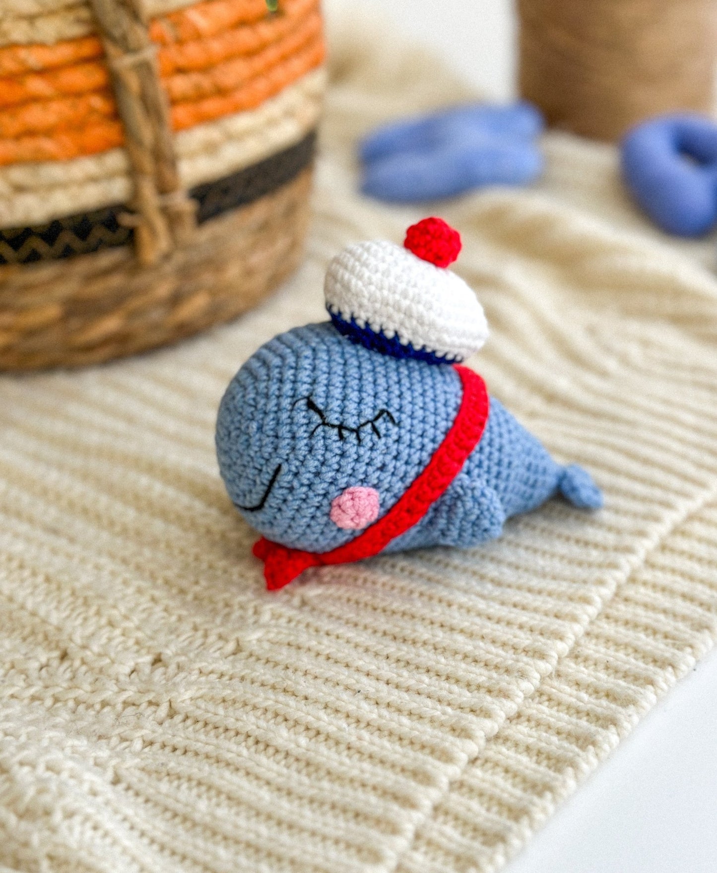 Crochet Whale in a Hat – Handmade Cotton Yarn Amigurumi Plush - WoollyFox
