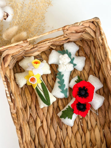 Cross Ornament with Flowers - WoollyFox