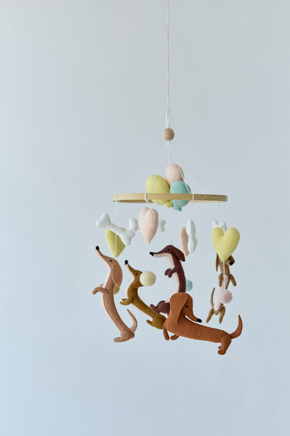 Dachshund Baby Mobile – Felt Dog Crib Mobile for Baby Boy or Girl - WoollyFox