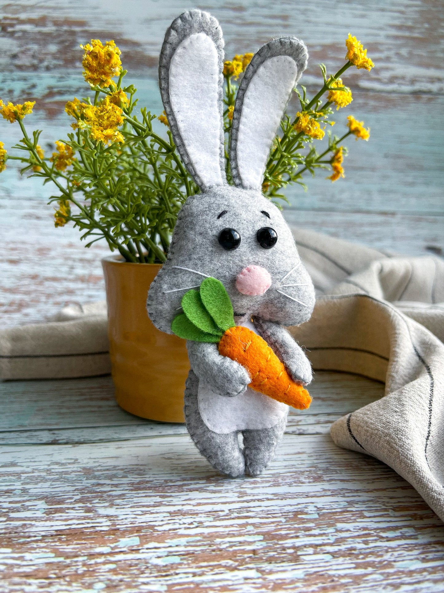Felt Bunny with Carrot PDF Pattern - WoollyFox