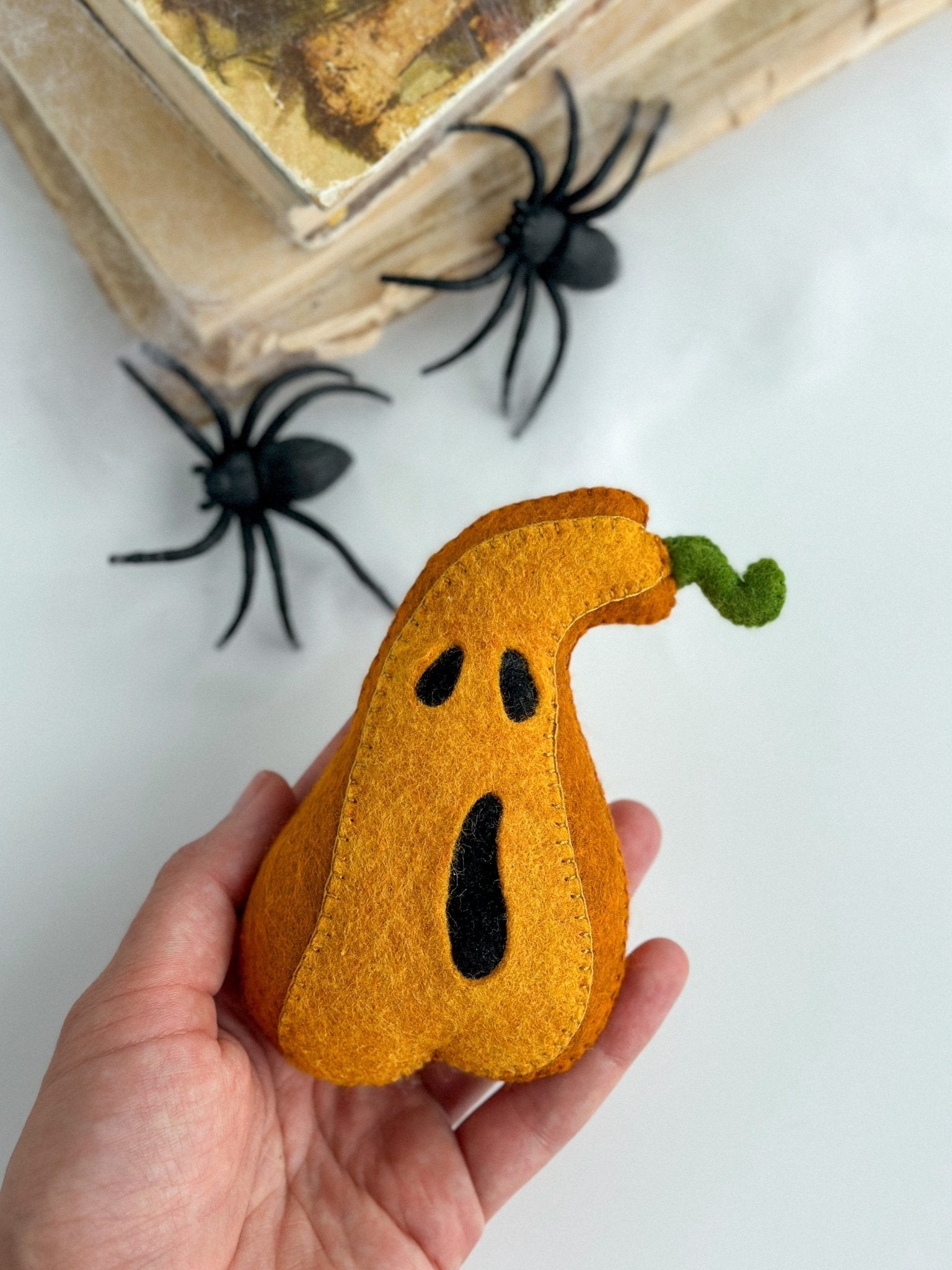 Felt Halloween Pumpkins – Set of 2 Funny Spooky Ornaments for Halloween Decor - WoollyFox