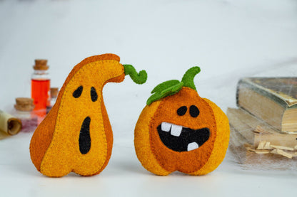 Felt Halloween Pumpkins – Set of 2 Funny Spooky Ornaments for Halloween Decor - WoollyFox