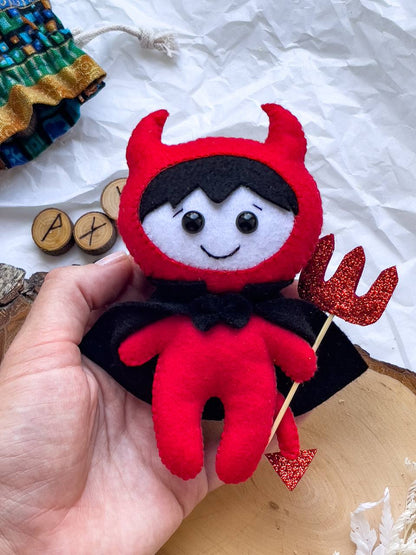 Felt Red Devil Toy – Handmade Halloween Ornament for Kids & Decor - WoollyFox