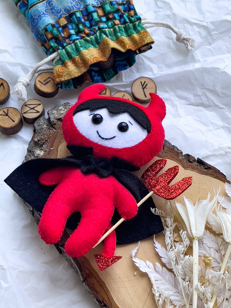Felt Red Devil Toy – Handmade Halloween Ornament for Kids & Decor - WoollyFox