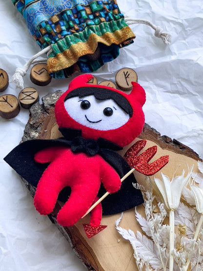 Felt Red Devil Toy – Handmade Halloween Ornament for Kids & Decor - WoollyFox