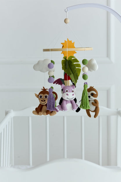 Felt Safari Baby Mobile – Panda, Monkey, Sloth & Hippo Nursery Decor - WoollyFox