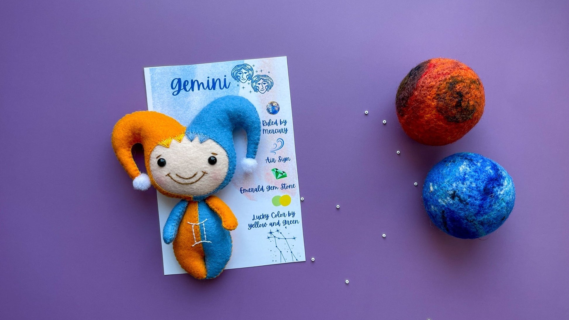 Gemini Zodiac Felt Doll - WoollyFox