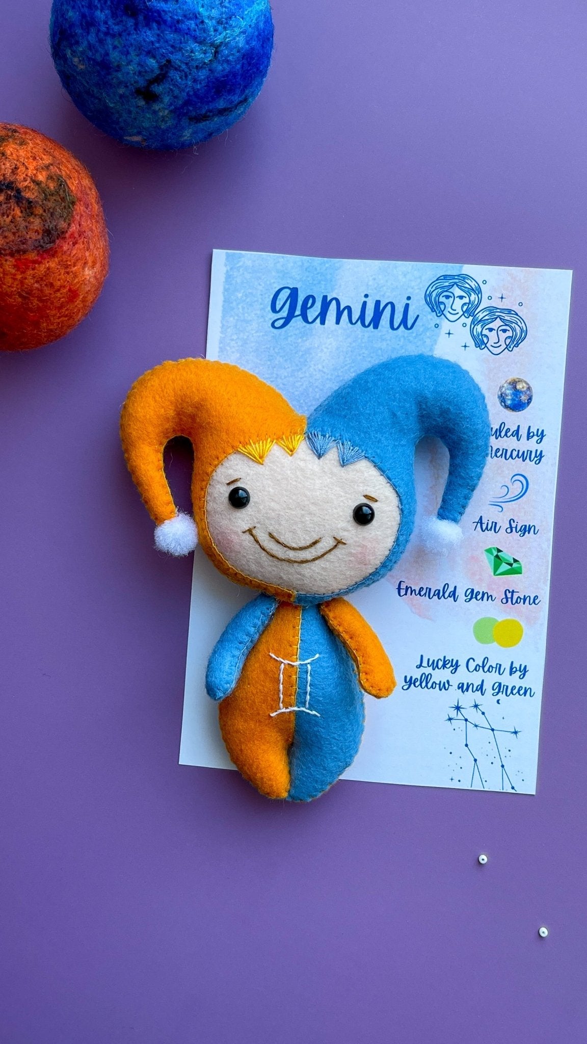 Gemini Zodiac Felt Doll - WoollyFox