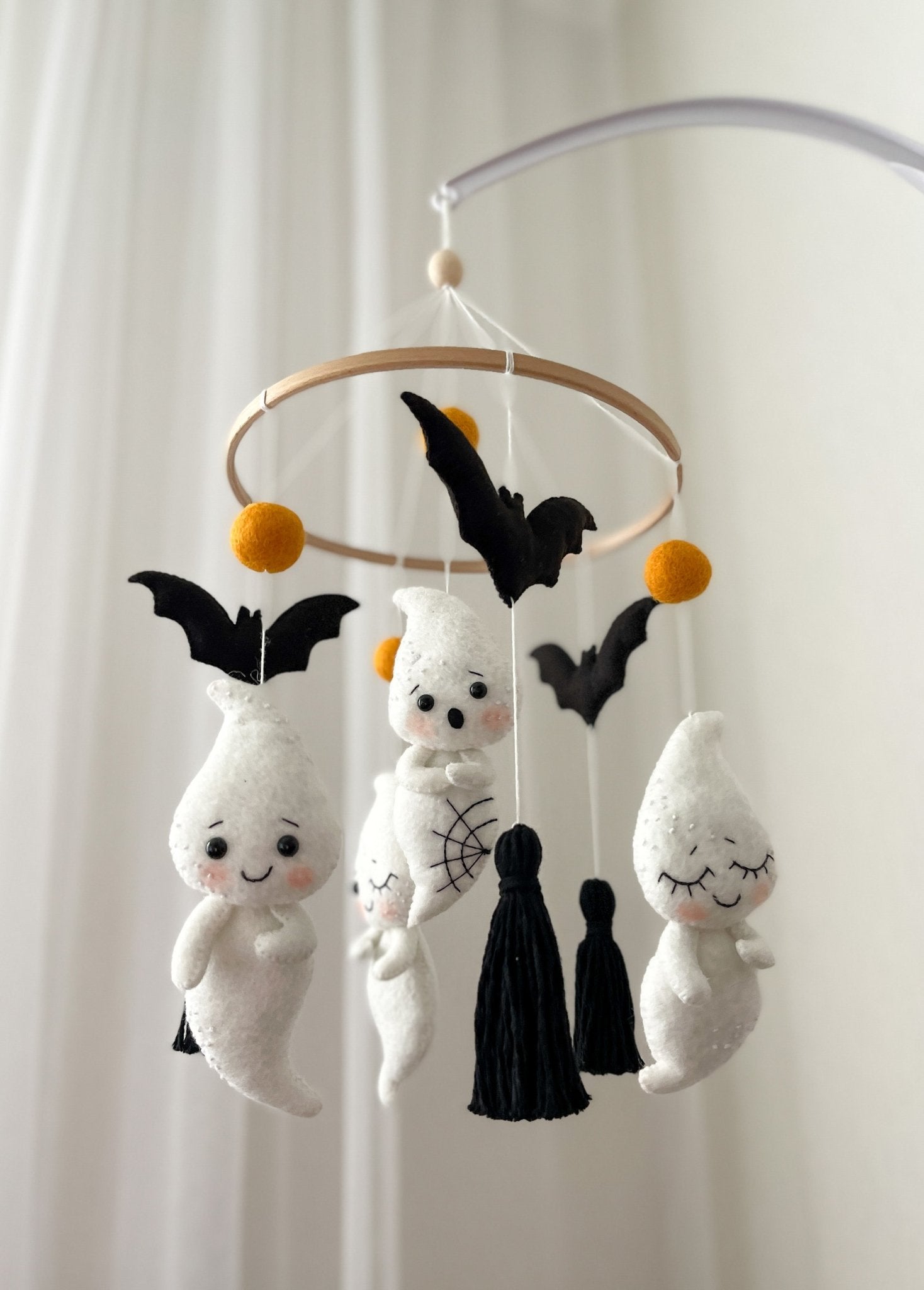 Ghost and Bat Baby Mobile – Halloween Nursery Decor in Black & White - WoollyFox