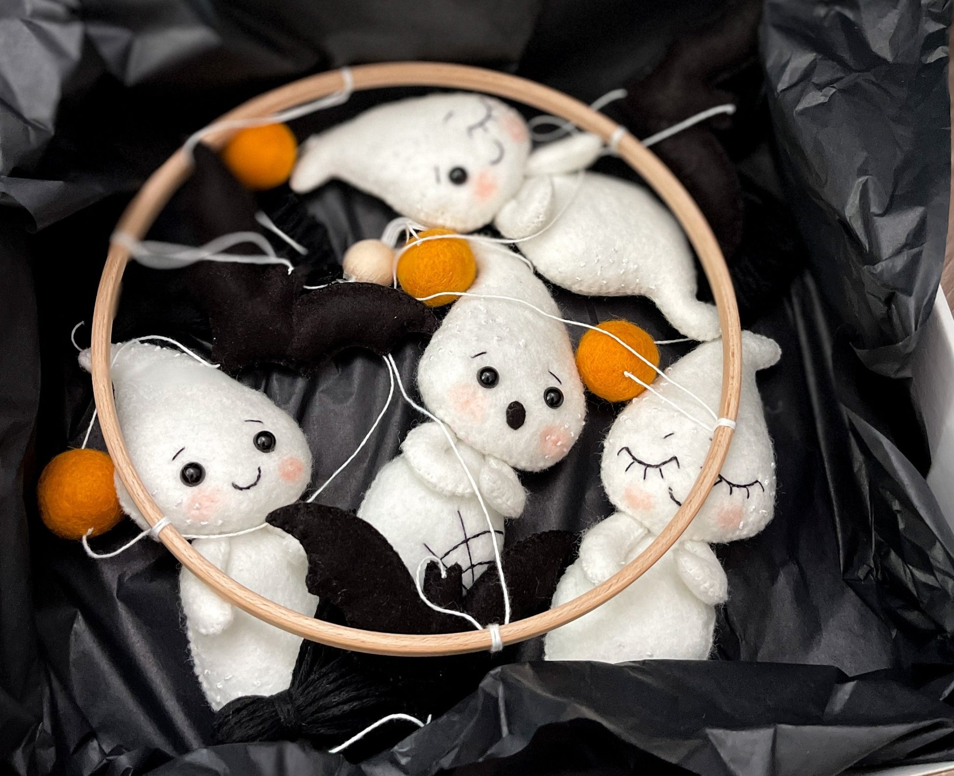 Ghost and Bat Baby Mobile – Halloween Nursery Decor in Black & White - WoollyFox