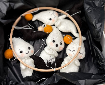 Ghost and Bat Baby Mobile – Halloween Nursery Decor in Black & White - WoollyFox