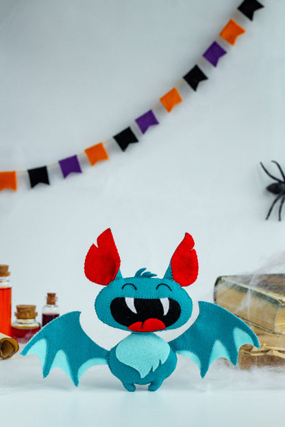 Halloween Bat Felt Ornament – Cute Blue Bat for Halloween Tree Decor or Spooky Gift - WoollyFox