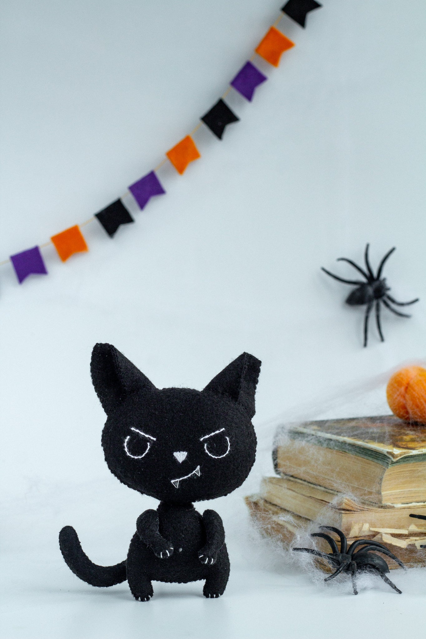 Halloween Black Cat Plush – Spooky Felt Ornament for Halloween Decor | Handmade Halloween Tree Decoration - WoollyFox