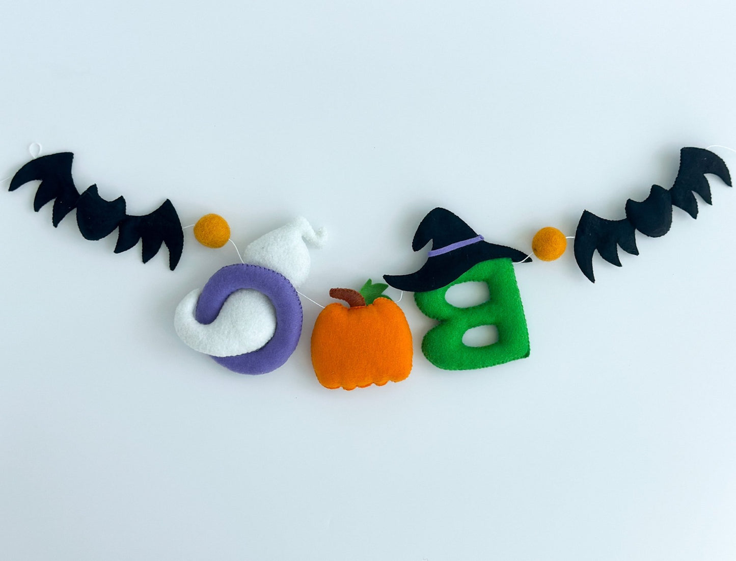 Halloween Felt Garland – Boo Banner with Ghost, Pumpkin & Bats – Handmade Spooky Decoration - WoollyFox
